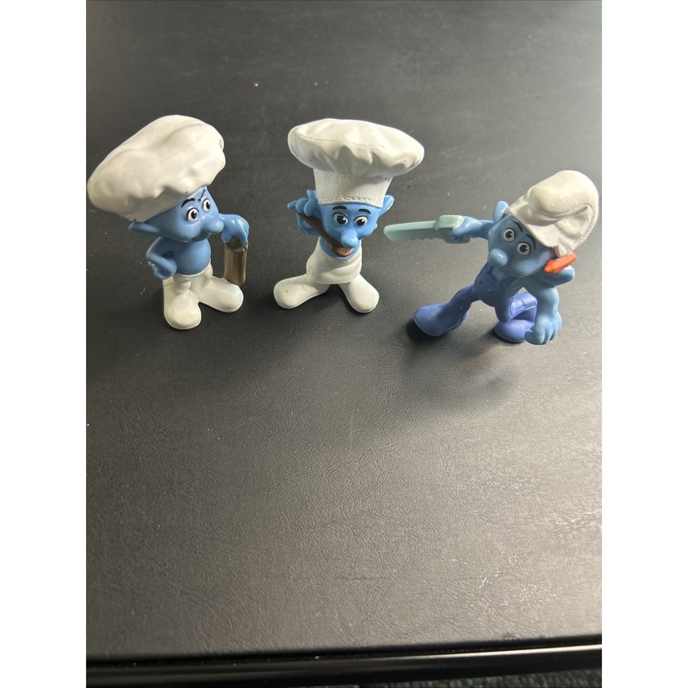 Set Of 3 Smurf Collectible‎ Toys: Chef, Baker And Handy Smurf